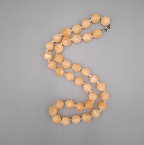 Coral Colored Marbled Gold Bead Necklace - Picture 7 of 14